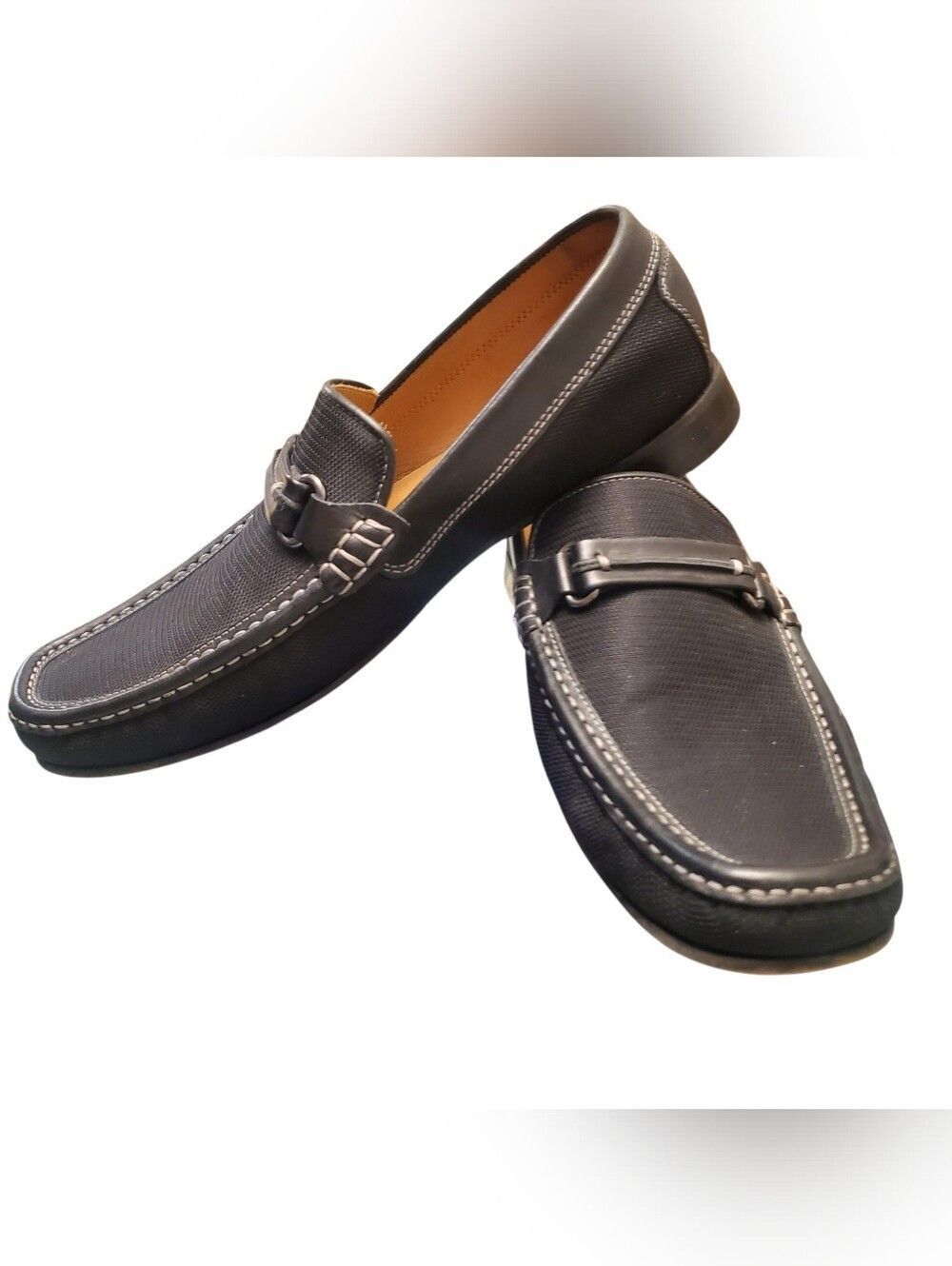 Donald Pliner Donnie Black Leather & Nylon Moc Toe Slip-On Loafers Men's Size 11